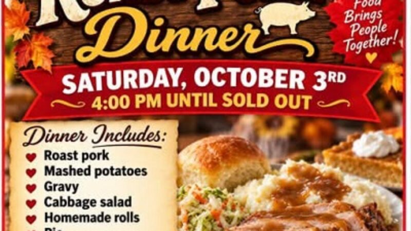 Roast Pork Dinner October 3 @ 4:00 pm - 6:30 pm